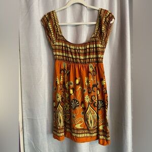 Boho style, festive wear. Fleurish Orange and Yellow Floral Mini Dress